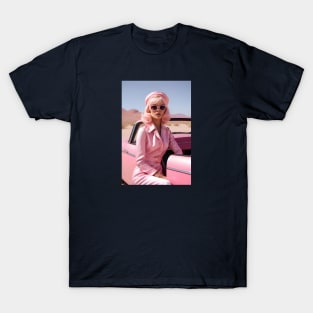 60s Retro-Futuristic Pink Woman in Desert T-Shirt